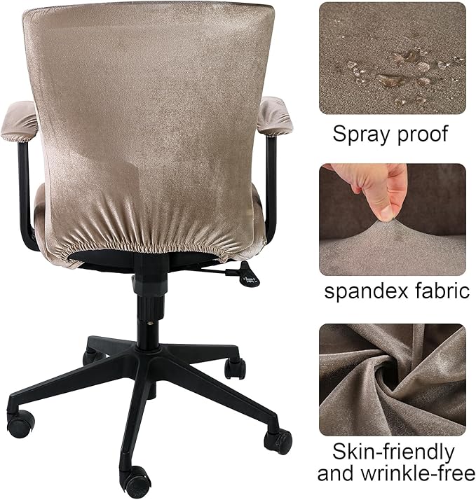 Tallew 4 Pcs Office Chair Covers Set Computer Universal Protective Stretchable Chair Seat Covers Desk Armrest Slipcovers Pads Office Cushion Backrest for Rotating(Khaki)