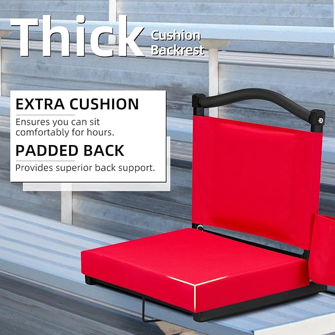 HABUTWAY Stadium Seats with Back Support and Thick Cushion Bleacher Seats with Backs and Cushion Wide, Stadium Chairs Include Shoulder Strap and Pocket, Perfect for Sports Events