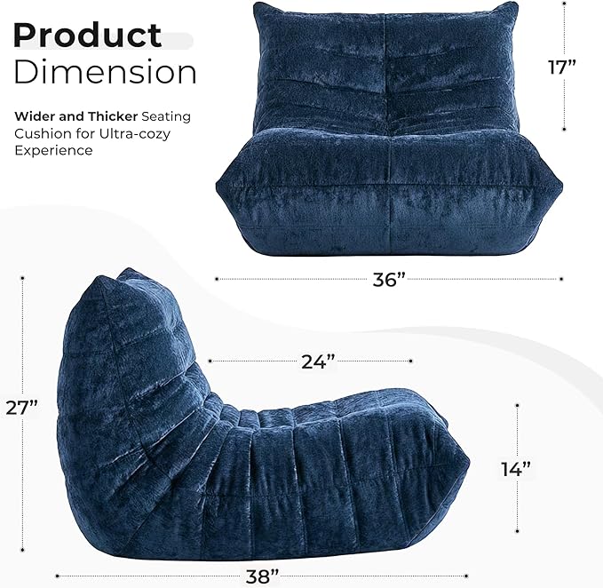 HABUTWAY Bean Bag Chair, Giant Bean Bag Chairs for Adults, Bean Bag Sofa with Filler Faux Fur, Memory Foam Bean Bag Couches Fireside Lazy Sofa for Living Room, Bedroom, Office (Navy Blue)