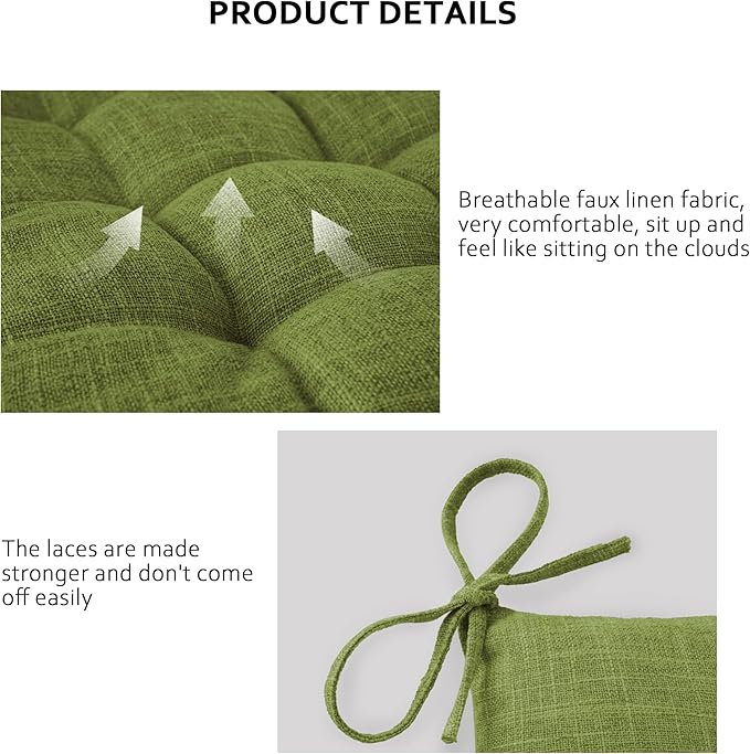 ELFJOY Rocking Chair Cushion Large Rocking Chair Pads with Ties Premium Linen High Back and Seat Cushion 2 Piece Set (Linen Olive Green)