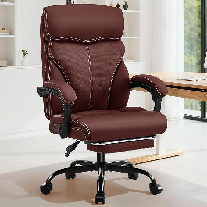 AreShark Office Chair - Ergonomic Comfortable High Back Computer Desk Chair with Foot Rest - Executive Breathable Swivel Rolling Reclining Leather Chair with Lumbar Support for Home Gaming Relaxing