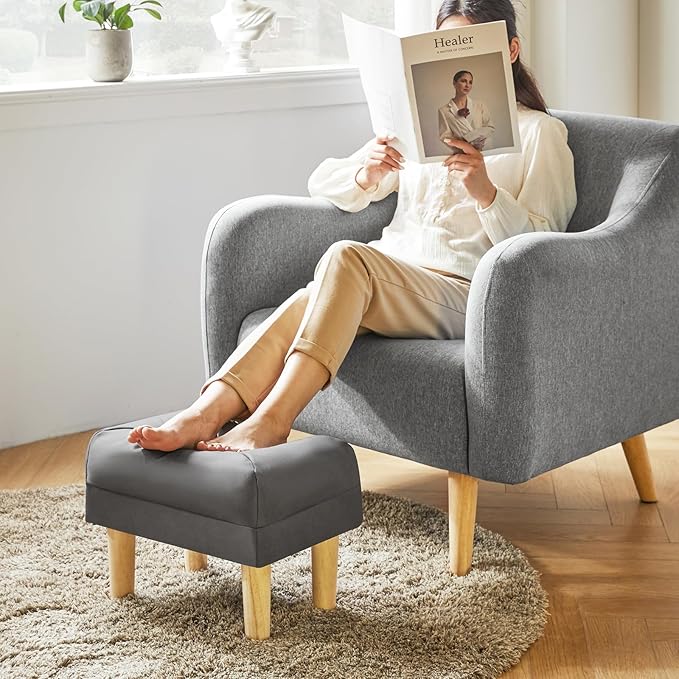 YMYNY Small Footstool Ottoman, Faux Leather Footrest with Sponge Padded Seat, Step Stool for Sofa, Bedroom, Living Room, Entryway, Change Shoes Stool 15.75" D × 11.42" W×12.6" H Dark Grey UHBD040BG
