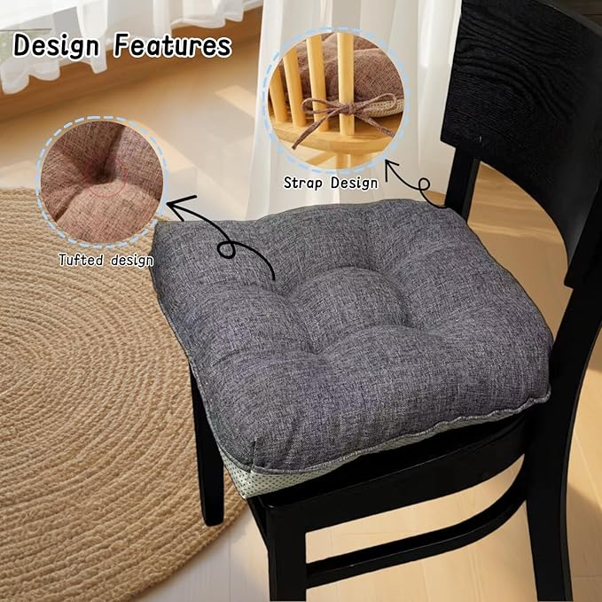 Chair Cushions for Dining Chairs, 18" X 17" U Shape Indoor Chair Pads with Ties for Dining Chairs Kitchen Office, Tatami Floor Pillow Patio Chairs Cushions - Pack of 2 (Blue)