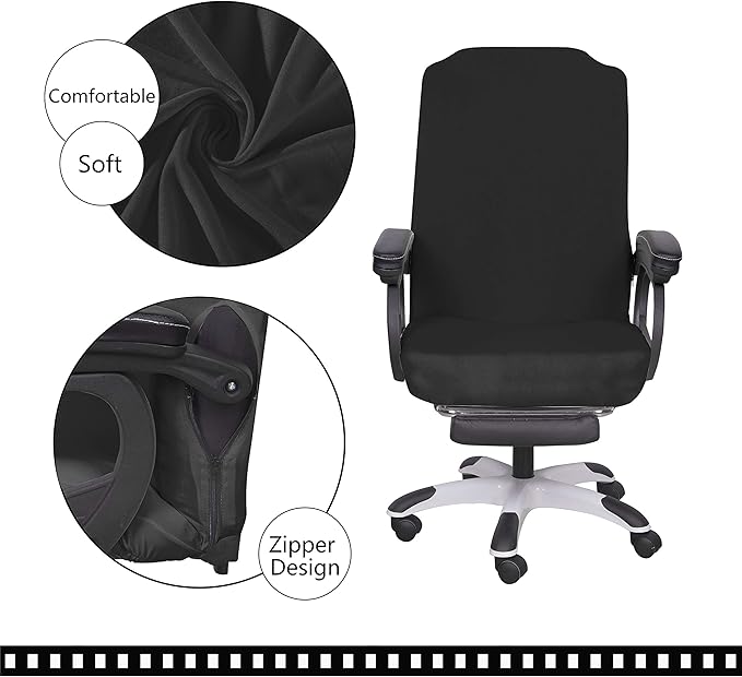 SARAFLORA Office Chair Cover- Large, Black- Removable Computer Cover for with Zipper Universal Rotating Desk High Back Seat Washable Protector Pets