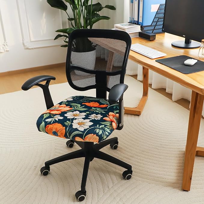 FORCHEER Office Chair Seat Covers 20x20inch Velvet Floral Strech Computer Desk Chair Seat Cushion Slipcover with Buckle1 Piece- Velvet Floral