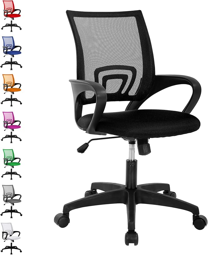 Office Chair, Desk Chair with Lumbar Support Arms, Adjustable Computer Chair with Breathable Mesh Backrest, Home Office Desk Chairs for Student, Adults, Study, Dorm, Comfortable Office Chair(Black)