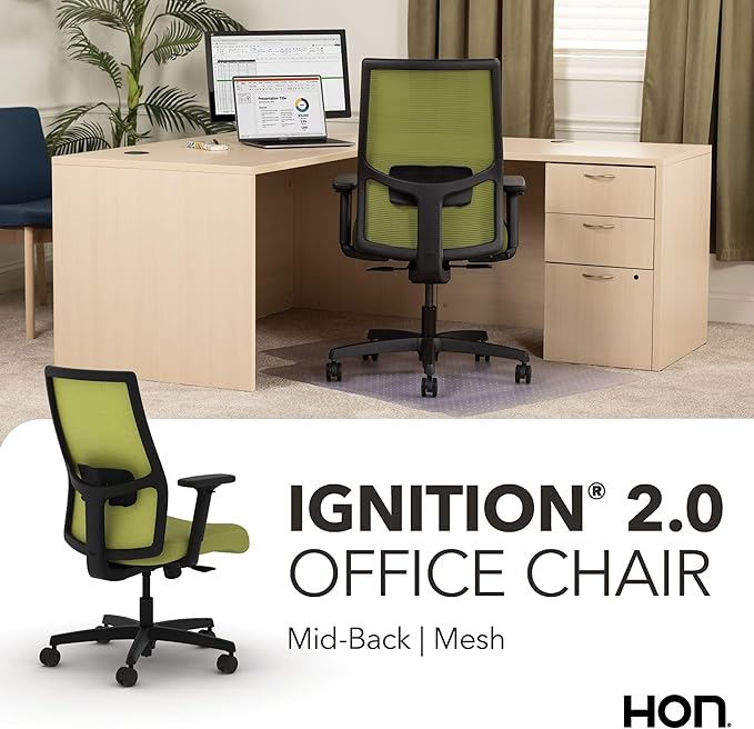 HON Ignition 2.0 Mid Back Task Chair, Spectrum Mesh, Standard Synchro-Tilt Control, Office Chair with Lumbar Support, Height and Width Adjustable Arms, Black Frame, Pear