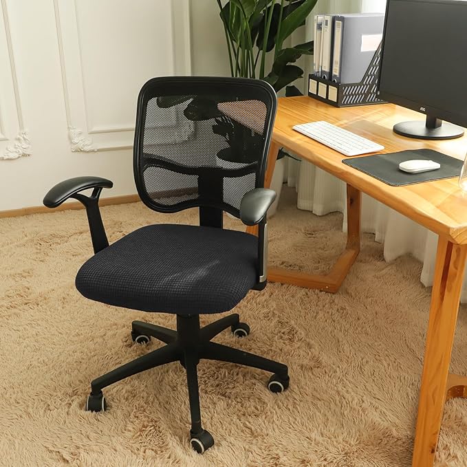 FORCHEER Black Office Chair Seat Cover Water-Resistant 18inch Stretch Jacquard Computer Chair Seat Cushion Slipcover 1 Piece Washable