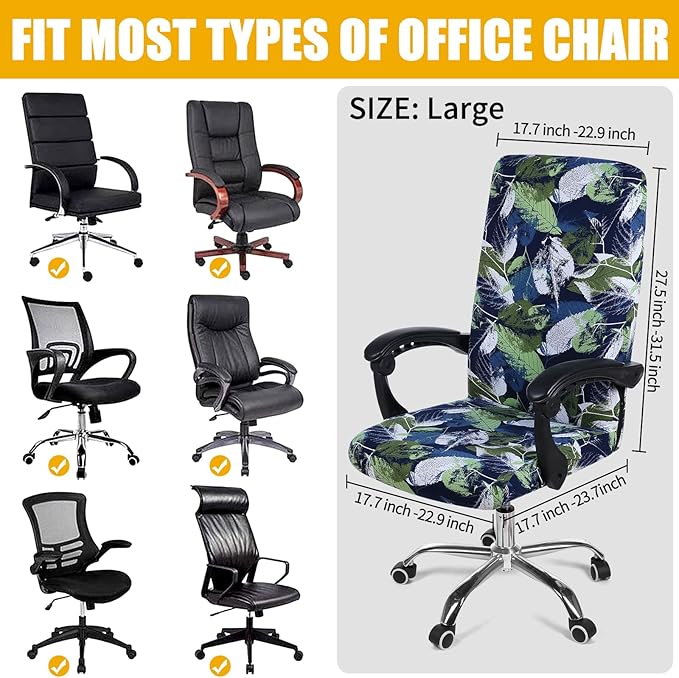 Smiry Stretch Printed Computer Office Chair Cover with Armrest Covers, Soft Fit Universal Removable Washable Desk Rotating Chair Slipcovers, Anti-Dust Spandex Protector with Zipper, Deep Green