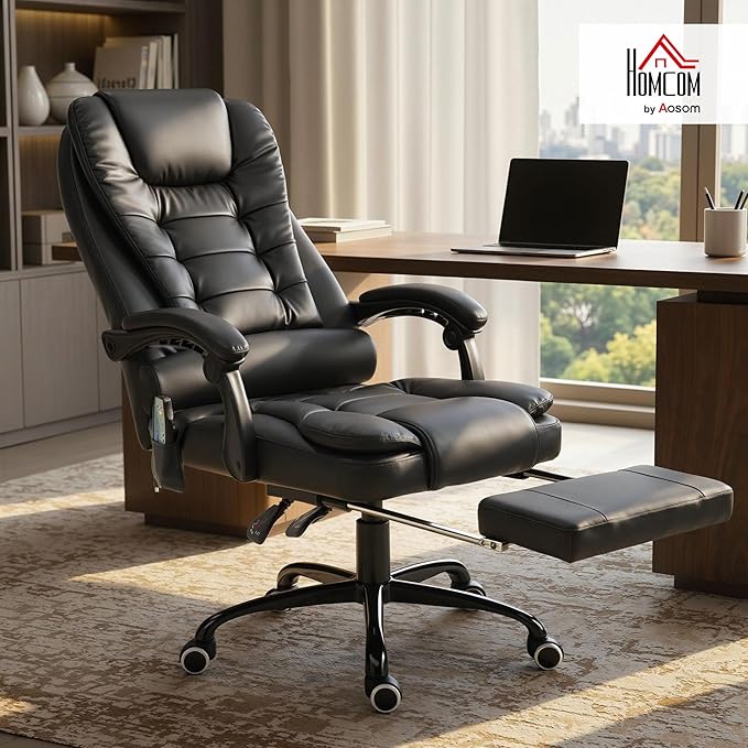 Vinsetto 7-Point Vibrating Massage Office Chair, High Back Computer Chair with Lumbar Support, Footrest, Reclining Back, Adjustable Height, Black