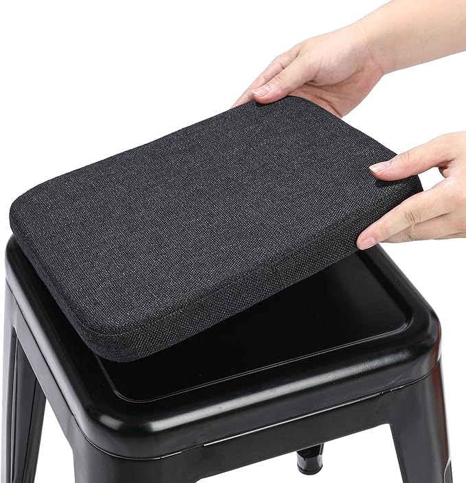 BUYUE Friendly Woven Fabric Magnetic Bar Stool Cushion 1 Piece, Enhanced Anti-Slip Breathable Small Chair Seat Pad for Café Bistro Stackable Metal Stool (Square, Black, 1)