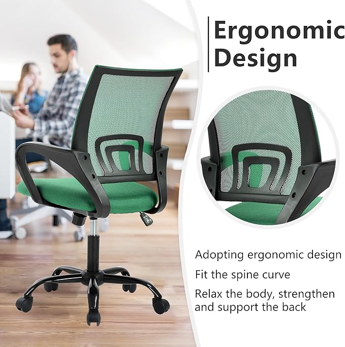 PayLessHere Office Computer Chair Ergonomic Cheap Desk Chair Adjustable Comfortable Mid Back Task Rolling Swivel with Lumbar Support for Home Office (Pack of 2, Green)