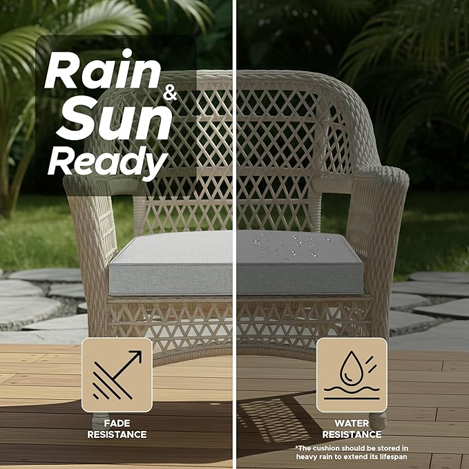 Outdoor Chair Cushions, Fade-Resistant & Water-Resistant, D Shaped Patio Furniture Seat Chair Pads Replacement with Ties, Non-Slip Bottom, Removable Cover, Set of 4, 18.5 x 16 Inch, Light Grey