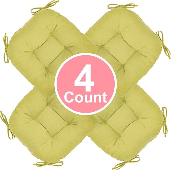 Chair Cushion, Chair Cushions for Dining Chairs, Chair Pads and Mat with Ties for Indoor Kitchen Seat and Desk (Grass Green, 4 Count - 17 x 16 in)