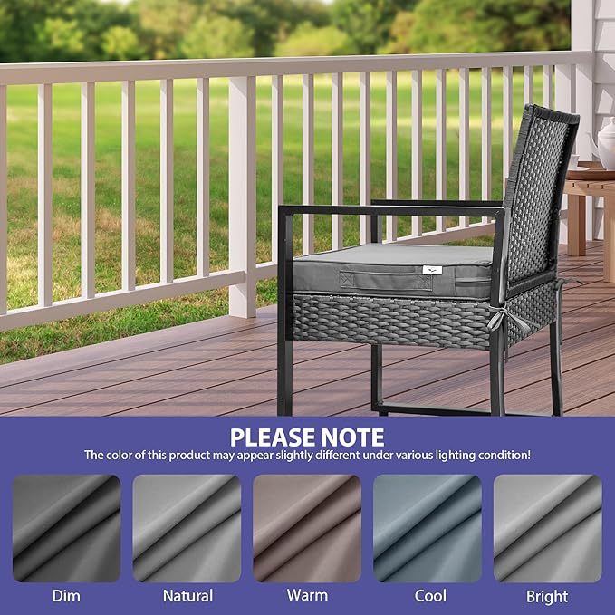IPYNBAP Outdoor Chair Cushions Set of 4 -Waterproof Outdoor Seat Cushions for Patio Furniture, Patio Chair Cushion with Handle and Ties, Square Out Door Chair Pads,17" x 16" x 2", Grey