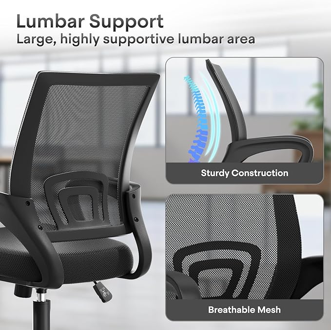 Athena Collection Office Chair - 330Lbs, Breathable Mesh Desk Chair Thickness Cushion with Lumbar Support & Armrest, Rolling Swivel Adjustable Tilt Lock for Home Office/Gaming, Bedroom Study