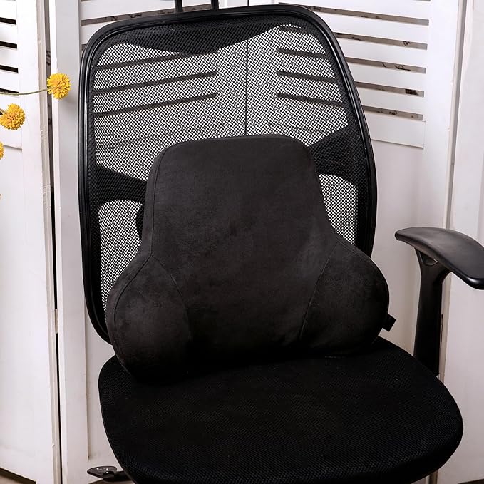 Lumbar Support Pillow for Car, Soft Memory Foam and Suede Cover, Back Support for Car Drivers and Passengers