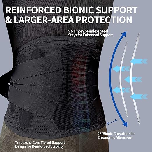 Lower Back Brace for Women Men, Adjustable Lumbar Support with 3D Pad, Breathable Ergonomic Support Belt with Metal Stays for Work, Lifting, Drive, Black,Size XL,Waist 45"-52"