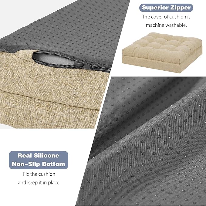 baibu Extra Large Memory Foam Recliner Cushions for Elderly, 20x20x5 Inch Thick Dual-Layer Patent Design Non-Slip Recliner Seat Cushion for Couch for Easy to Stand Up & Reduce Hip & Lumbar Pain, Beige