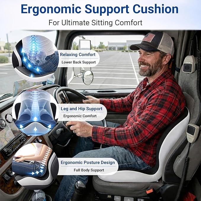 Ergonomic Seat Cushion Set with Lumbar Support Pillow, High-Density Memory Foam Cushion with Non-Slip Base, Posture Support Cushion for Office Chair, Home Chair, Car Seat (Dark Gray + Light Gray)