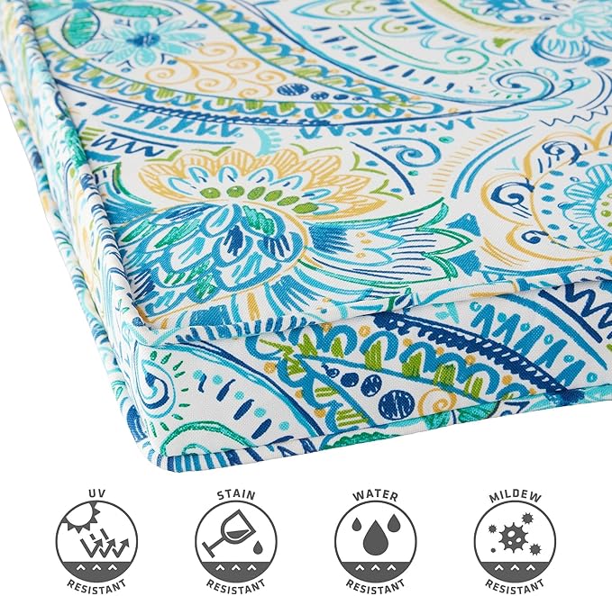Outdoor 18 inch Square Patio Dining Chair Pads – Comfortable Fiber-Filled Seat Cushions with Ties, Reversible Polyester Fabric - Baltic Paisley, Set of 4