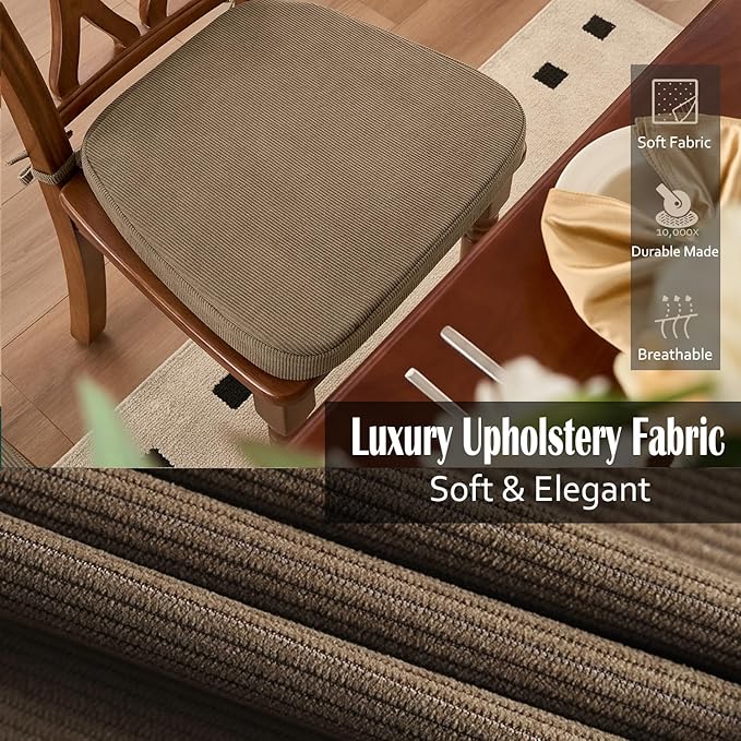 2'' Thick High-Density Foam Indoor Chair Cushions | Dining Chair Pads with Ties, Removable Washable Cover, Kitchen Chair Cushions 17"x16",Light Brown 2 Pack
