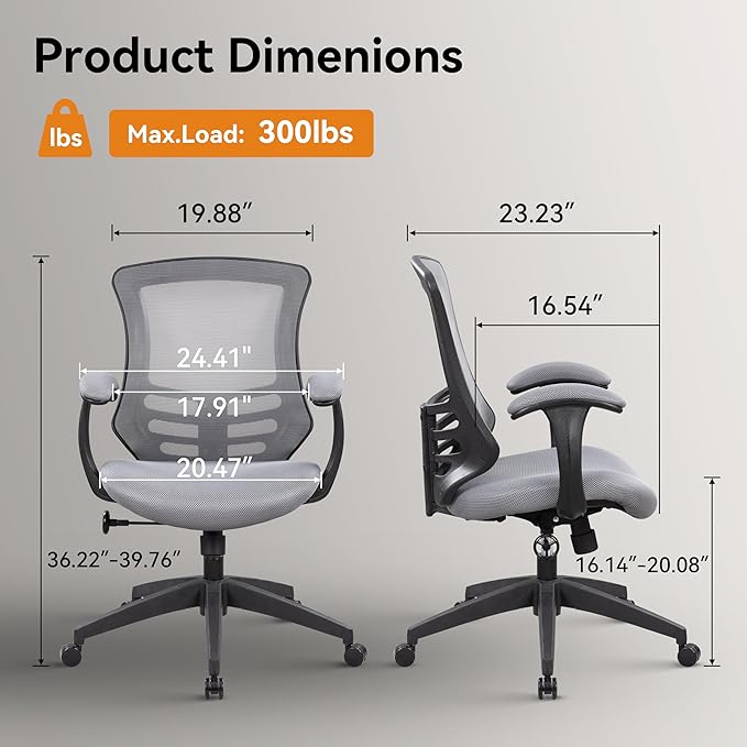 HAMESS Ergonomic Mesh Office Chair for Home Office Swivel Rolling Computer Desk Chair Padded Arms with Built-in Lumbar Support Thick Seat Cushion 300 lbs