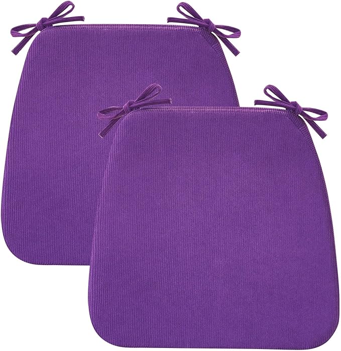 2'' Thick High-Density Foam Indoor Chair Cushions | Dining Chair Pads with Ties, Removable Washable Cover, Kitchen Chair Cushions 17"x16",Purple 2 Pack
