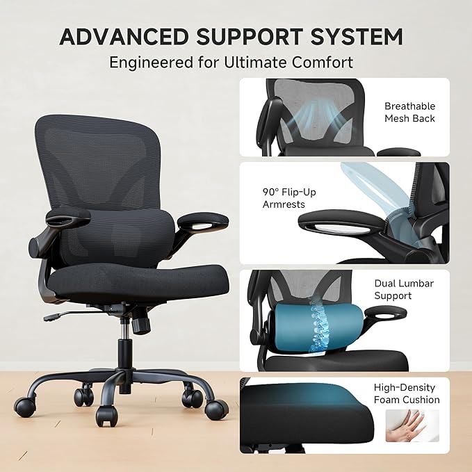 Mesh Office Chair, 330LBS Ergonomic Desk Chair with Adjustable Lumbar Support, Executive Computer Chairs for Home Office, Black