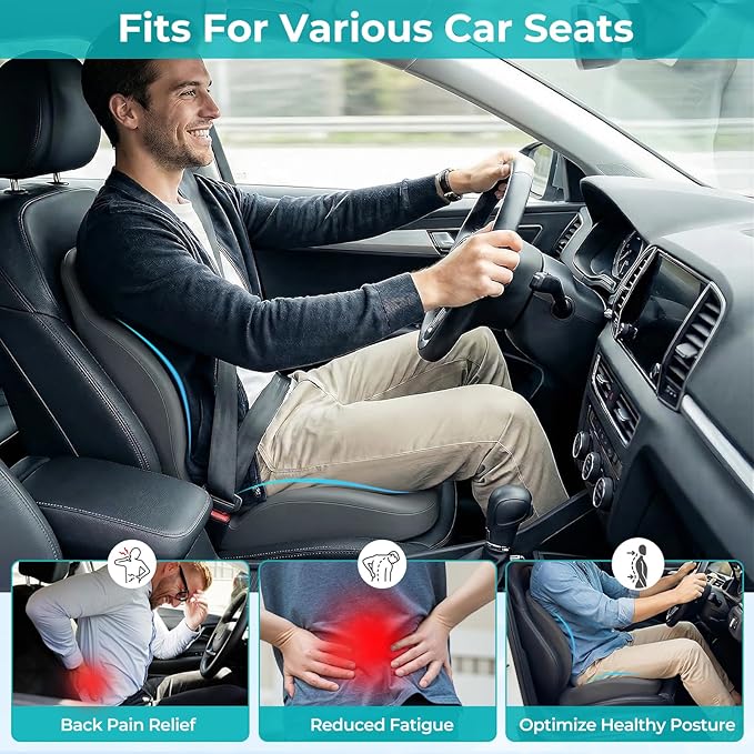 Memory Foam Seat Cushion with Lumbar Support Pillow for Truck Driver, Ergonomic L-Shaped Car Seat Cushion for Tailbone Pressure Relief, Non-Slip Chair Pad for Long Driving, Gray