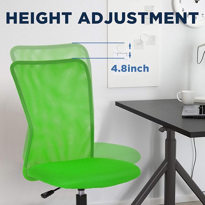 FDW Home Office Chair Mid Back Mesh Desk Chair Armless Computer Ergonomic Task Rolling Swivel Chair Back Support Adjustable Modern with Lumbar Support,Green