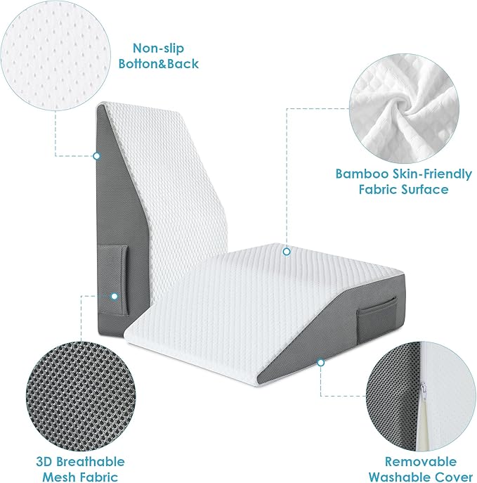 Cozymaker 6" Leg Elevation Pillows for Swelling, Cooling Gel Memory Foam Wedge Pillows for After Surgery, Sciatica Back Knee Hip Ankles Pain Relief, Leg Pillows for Sleeping