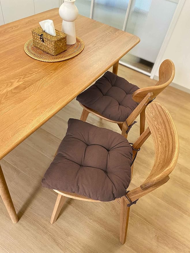 Chair Cushion, Chair Cushions for Dining Chairs, Chair Pads and Mat with Ties for Indoor Kitchen Seat and Desk (Dark Coffee, 6 Count - 17 x 16 in)