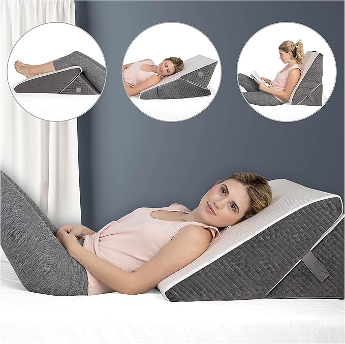Kolbs Bed Wedge Pillow for Sleep Apnea, FSA Eligible Acid Reflux, and Back Pain Relief, with Chic Jacquard Cover - Headboard Wedges for Sleeping (Adjustable Height Wedge)
