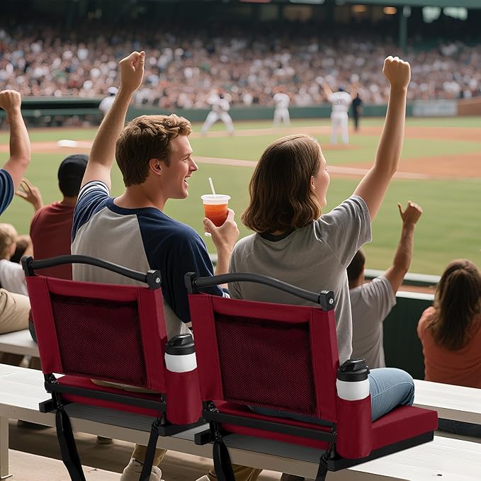 HABUTWAY Stadium Seats with Back Support and Thick Cushion Bleacher Seats with Backs and Cushion Wide, Stadium Chairs Include Shoulder Strap and Pocket, Perfect for Sports Events