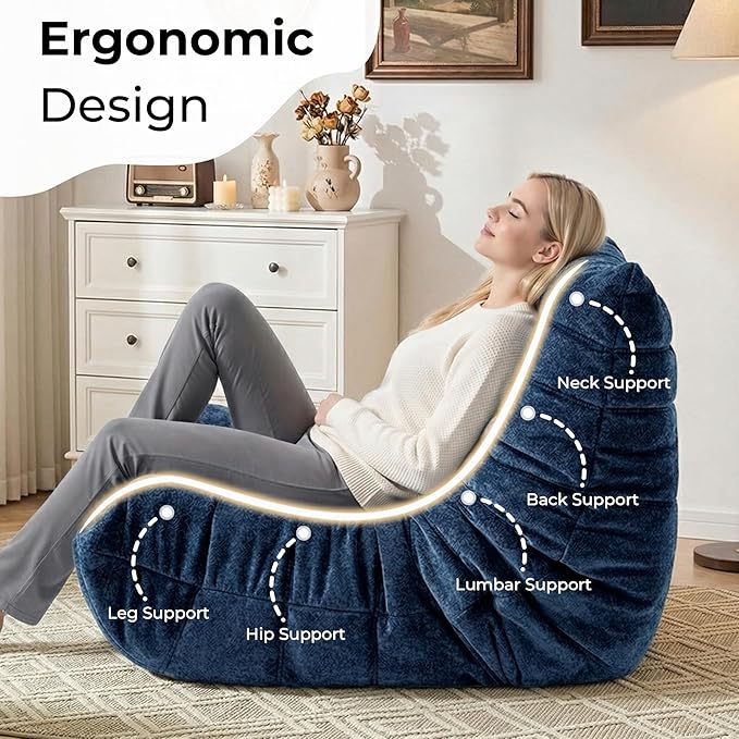HABUTWAY Bean Bag Chair, Giant Bean Bag Chairs for Adults, Bean Bag Sofa with Filler Faux Fur, Memory Foam Bean Bag Couches Fireside Lazy Sofa for Living Room, Bedroom, Office (Navy Blue)
