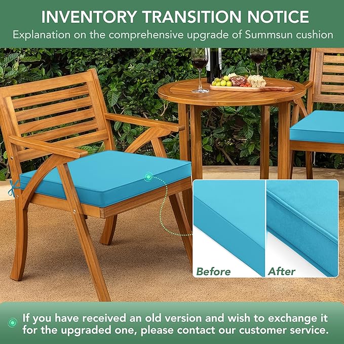 Summsun Outdoor Chair Cushions Set of 4: Waterproof & Color Fastness Seat Cushion for Patio Furniture - 22 x 22 x 3 Inch Chair Pads with Ties and Hidden Zipper - Patio Chair Cushion Replacement, Teal