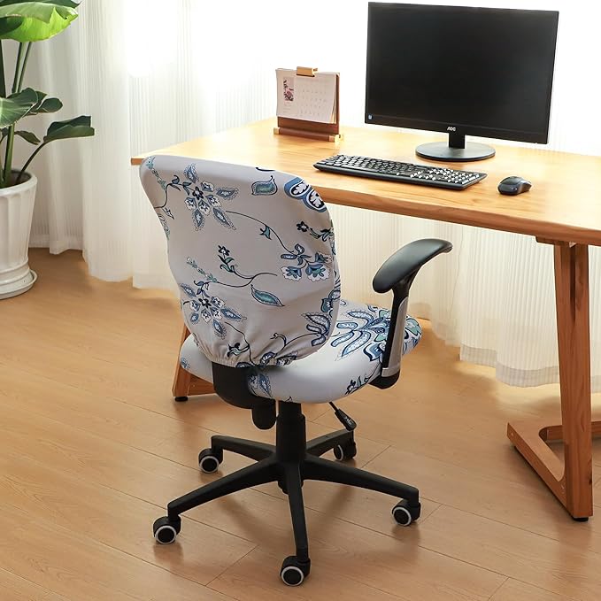 FORCHEER Floral Split Office Chair Cover 2 Piece Stretch Separated Desk Chair Slipcover for Backrest and Seat Washable