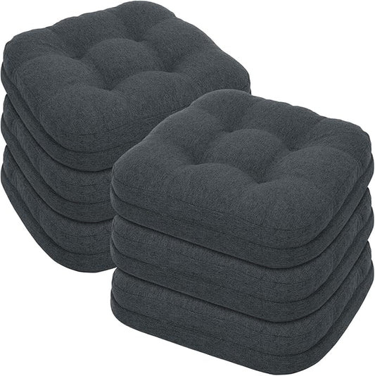baibu Set of 6 Dining Chair Cushions, Dual-Layer Patent Design Memory Foam Kitchen Chair Cushions, Non-Slip Seat Pads with Ties, 16.5 x 16.5 x 3.5in, 6 Pack, Charcoal Grey