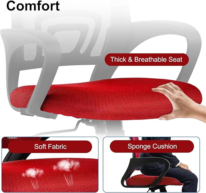 Computer Desk Chair,Work Chairs for Home Office,Ergonomic Office Chair with Lumbar Support,Mesh Office Chair with Arm and Wide Comfortable Seat,Adjustable Rolling Office Chair,Red