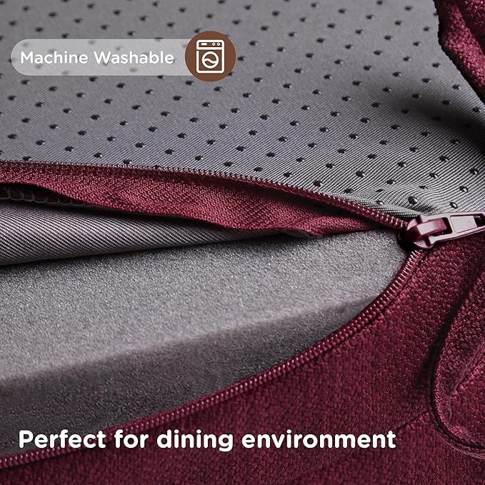 Codi Dining Chair Cushions 4 Pack, Thick Chairs Pads for Indoor Kitchen Room - Washable, Non-Slip Memory Foam Seat Cushion with Ties, 16.5"x16.5"x 3.5", Set of 4, Wine New