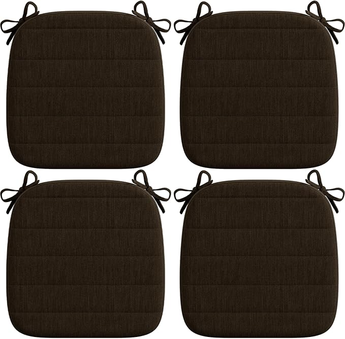 Codi Dining Chair Cushions Set of 4 - Foam Pads for Kitchen and Indoor Room Chairs 2'' Thick - 16x17 inch, Washable Seat Cushions with Ties - Brown, 4 Pack