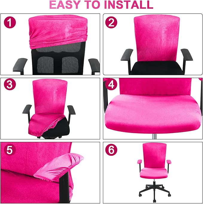 Tallew 4 Pcs Office Chair Covers Set Computer Universal Protective Stretchable Chair Seat Covers Desk Armrest Slipcovers Pads Office Cushion Backrest for Rotating(Rose Red)