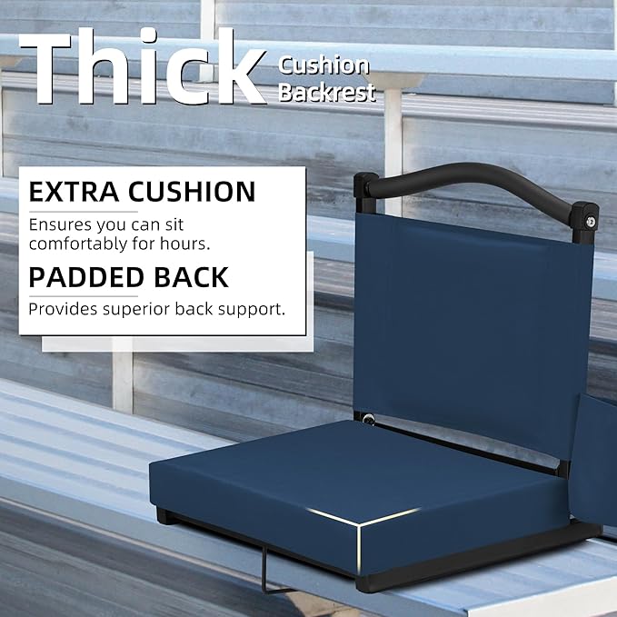 HABUTWAY Stadium Seats with Back Support and Thick Cushion Bleacher Seats with Backs and Cushion Wide, Stadium Chairs Include Shoulder Strap and Pocket, Perfect for Sports Events