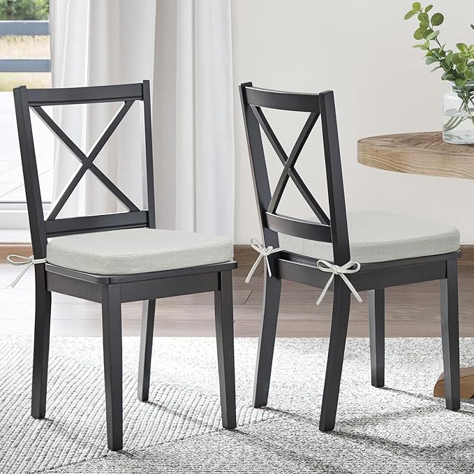 Shinnwa Dining Chair Cushions Set of 4, Patented Design Memory Foam Kitchen Chair Pads with Ties and Washable Cover, 4 Pack, 17" x 16" x 2", Off White