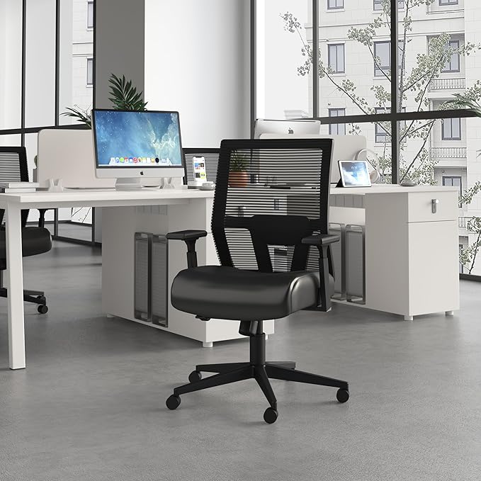 Boss Office Products Mesh Back Vinyl Task Chair with Synchro-Tilt in Black
