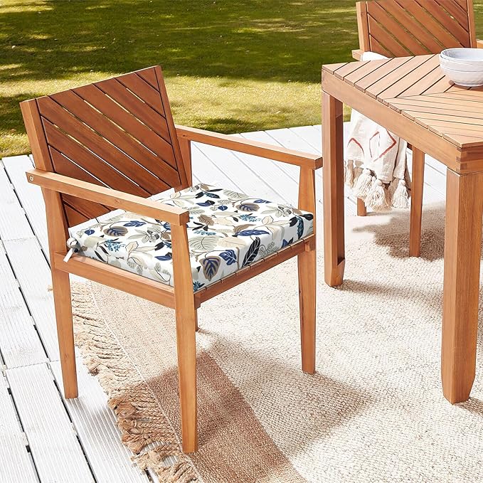 LVTXIII Outdoor Chair Cushions, Fade-Resistant Patio Furniture Cushions Outdoor Chair Pads with Ties for Dining Chairs and Garden Furniture Use, 18.5"x16"x2" 4 Pack, Breeze Leaves Beige
