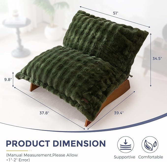 MAXYOYO Adjustable Living Room Chair, Convertible Bean Bag Chair & Recliner with Frame, Removable Cushion Floor Sofa Bubble Fabric, Soft Upholstered Lounge for Bedroom, Dorm, Green