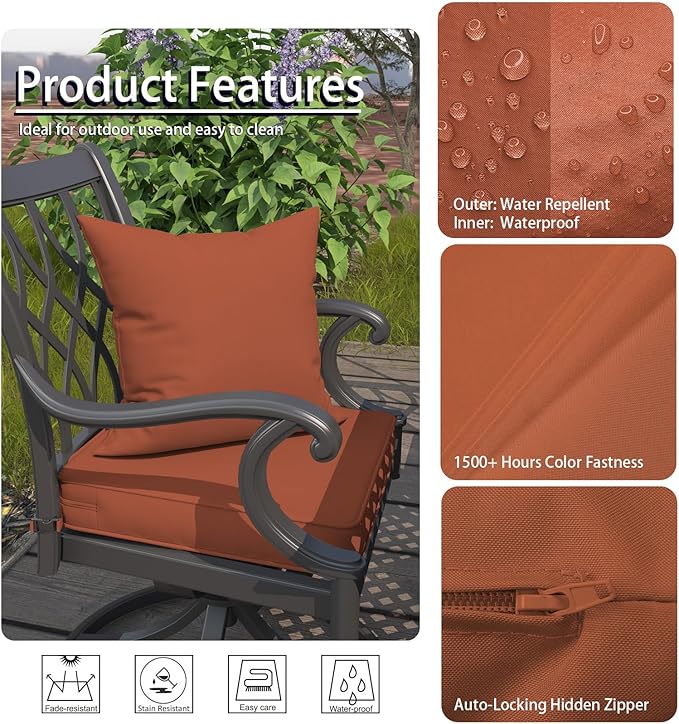 2 Pack Large 20x20 Inch Outdoor Throw Pillows, Durable Solid Color Waterproof Cushion for Patio Deck Poolside and Indoor Furniture, Red