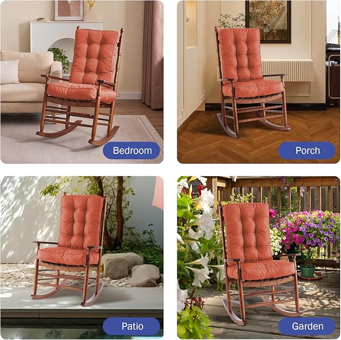 IPYNBAP Rocking Chair Cushion, Waterproof and Fade-Resistant Patio Chair Cushions, Tufted Chair Pads for Rocker Furniture, 17x17 Inch, Indoor/Outdoor Seat Cushions with Ties, Spice